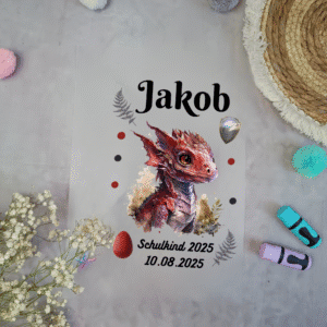 Bügelbild für Schultüte "Roter Drache" Mit Namen / A4