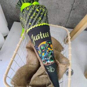 Kita-T Rex Tüte aus Stoff – Kleine Zuckertüte 35 cm für Jungen zur Einschulung oder Kita-Start