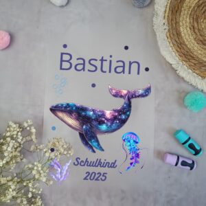 Bügelbild Wal für Schultüte mit Namen / Datum A4