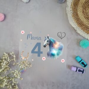 Bügelbild für Geburtstags T-shirt Galaxy Pferd mit Namen Zahl