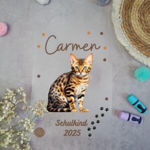 Bügelbild für Schultüte Tiger Katze mit Namen / Datum A4