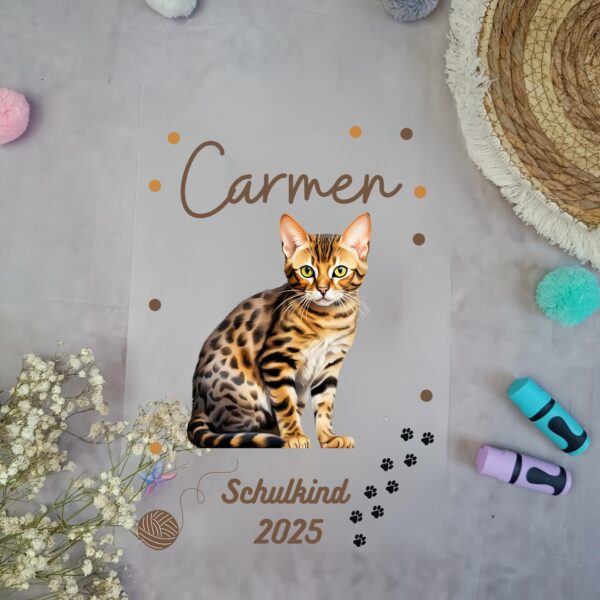 Bügelbild für Schultüte Tiger Katze mit Namen / Datum A4