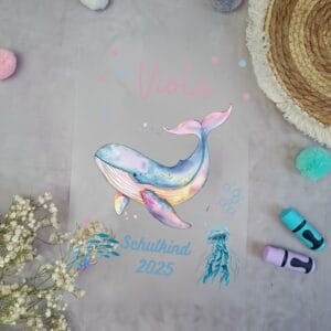 Bügelbild Baby Wal für Schultüte mit Namen / Datum A4