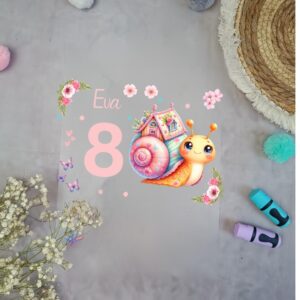 Bügelbild Geburtstag Süße Schnecke rosa Blumen mit Name & Zahl Aufbügelmotiv für Kinder T-Shirt DIY