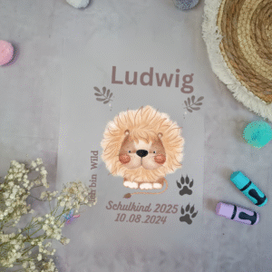 Bügelbild für Schultüte mit Löwe Namen / Datum A4