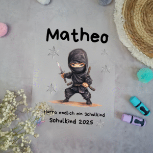 Bügelbild für Schultüte mit Schwarzen Ninja Namen / Datum A4