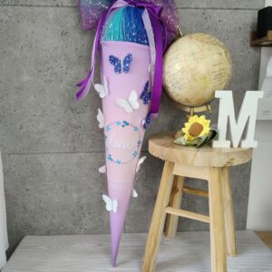 Schultüte Lila Farblauf zum Butterfly Maja mit 3D Schmetterlingen