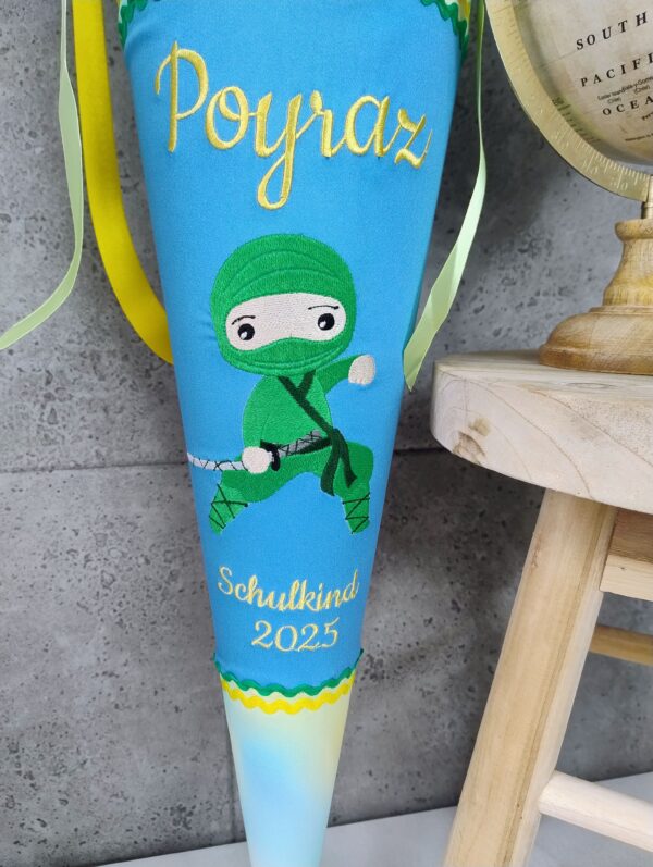 Schultüte zum Ninja Zazu mit Ninja , Namen und Tüll – Bild 3