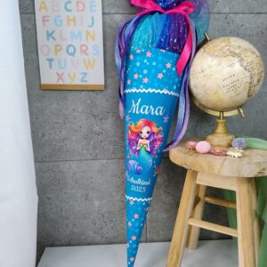 Schultüte zum Mermaid Lola mit Bunter Nixe mit Tüll