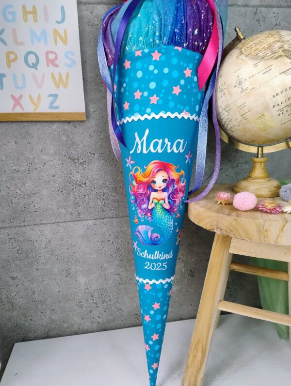 Schultüte zum Mermaid Lola mit Bunter Nixe mit Tüll – Bild 3