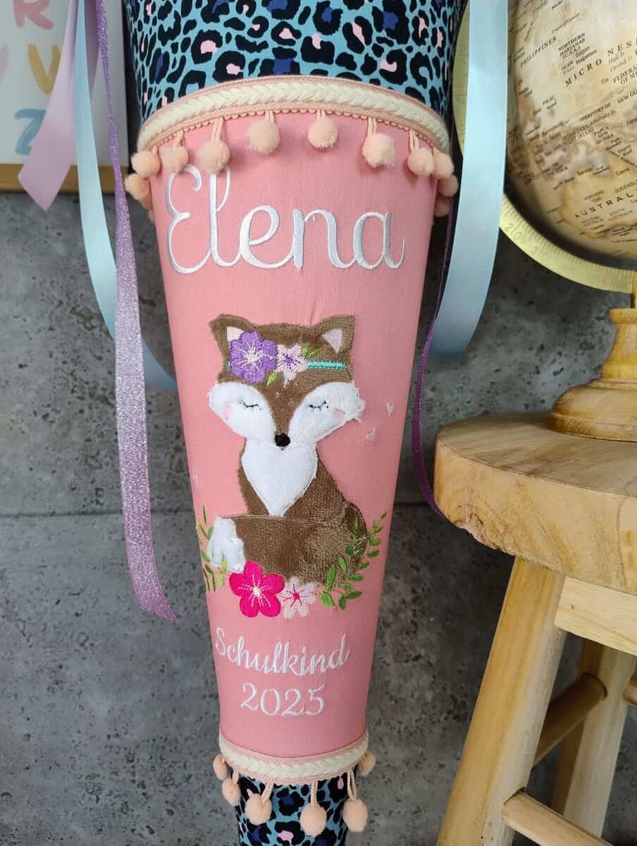 Schultüte zum Beckmann Norway im Leo Look mit Fuchs Namen und Tüll – Bild 3