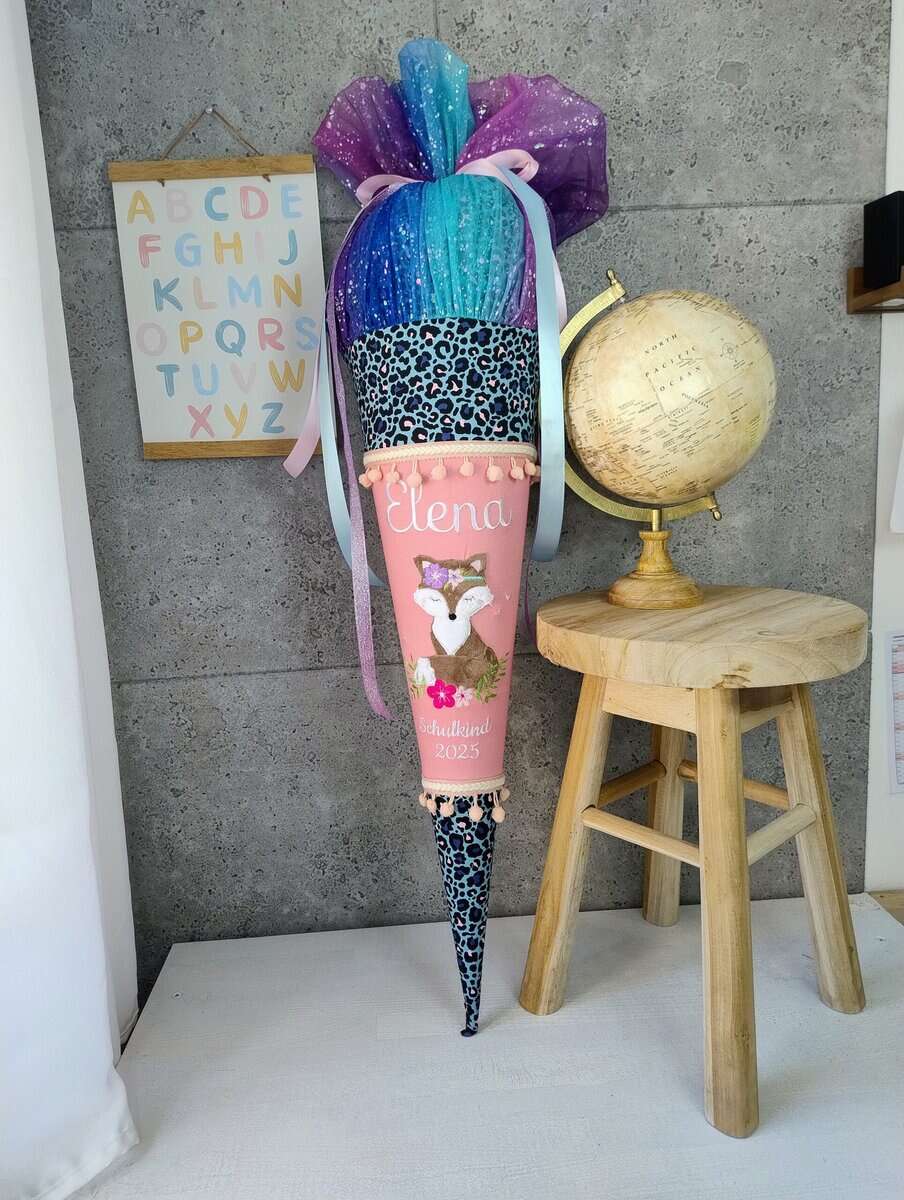 Schultüte zum Beckmann Norway im Leo Look mit Fuchs Namen und Tüll