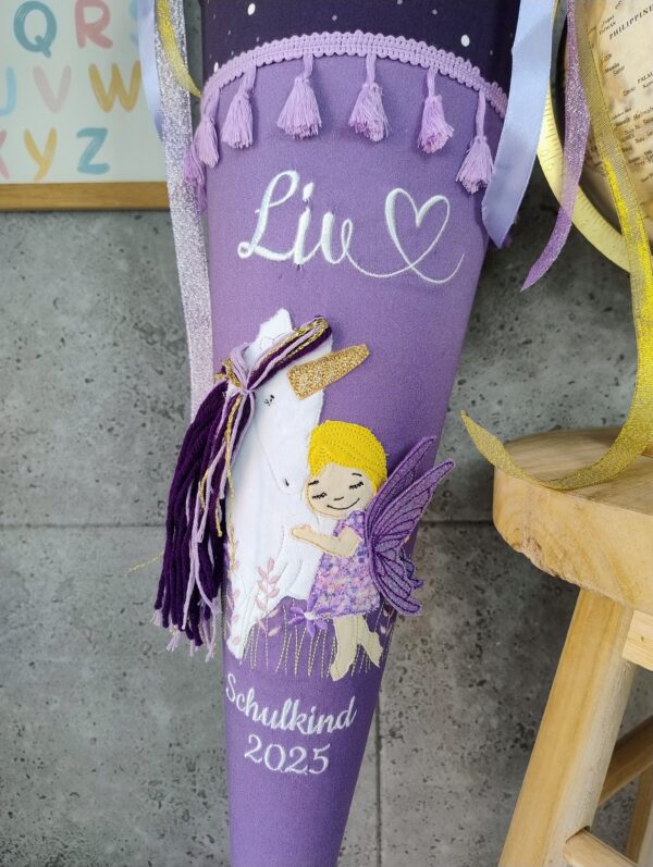 Schultüte zum Sternguckbär mit Einhorn und Fee Tüll und Namen – Bild 2