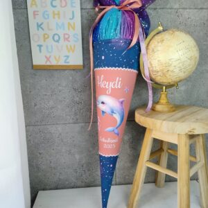 Schultüte zum Seahorse Zoe mit Delfin, Tüll und Namen