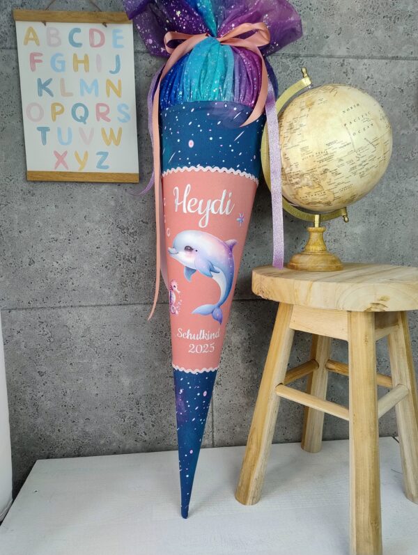 Schultüte zum Seahorse Zoe mit Delfin, Tüll und Namen – Bild 2