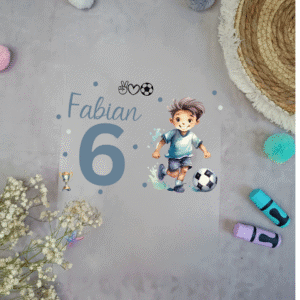 Bügelbild Geburtstag Fussball mit Name &Zahl | A5 | Personalisiert | Einzeln ausschneidbar | für Shirt, Schultüte, Stoff