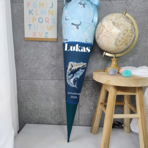 Schultüte Dunkelblau mit Hai und Namen