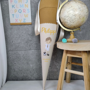 Schultüte Schlicht Musselin mit Fussballspieler Boho auf wunsch mit Namen