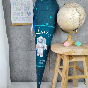 Schultüte Raumfahrbär Blau Astronaut Petrol mit Namen Einzelstück