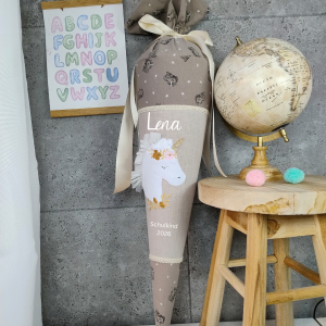 Schultüte mit Einhorn  3 D Schlicht Boho auf wunsch mit Namen Einzelstück