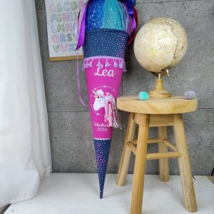 Schultüte zum Bärlaxy mit Einhorn 3D Mähne  Tüll und Namen personalisierte Zuckertüte
