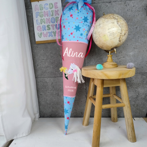 Schultüte zum Bärhext mit Mädchen und Pferd und Namen Personalisiert