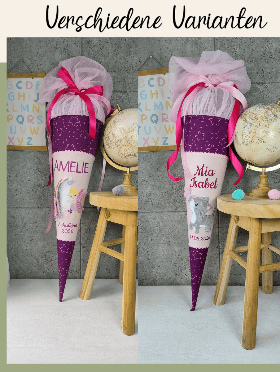 Schultüte zum Pretty Unicorn Nuala mit Katze und 3 D Schmetterling Tüll und Namen