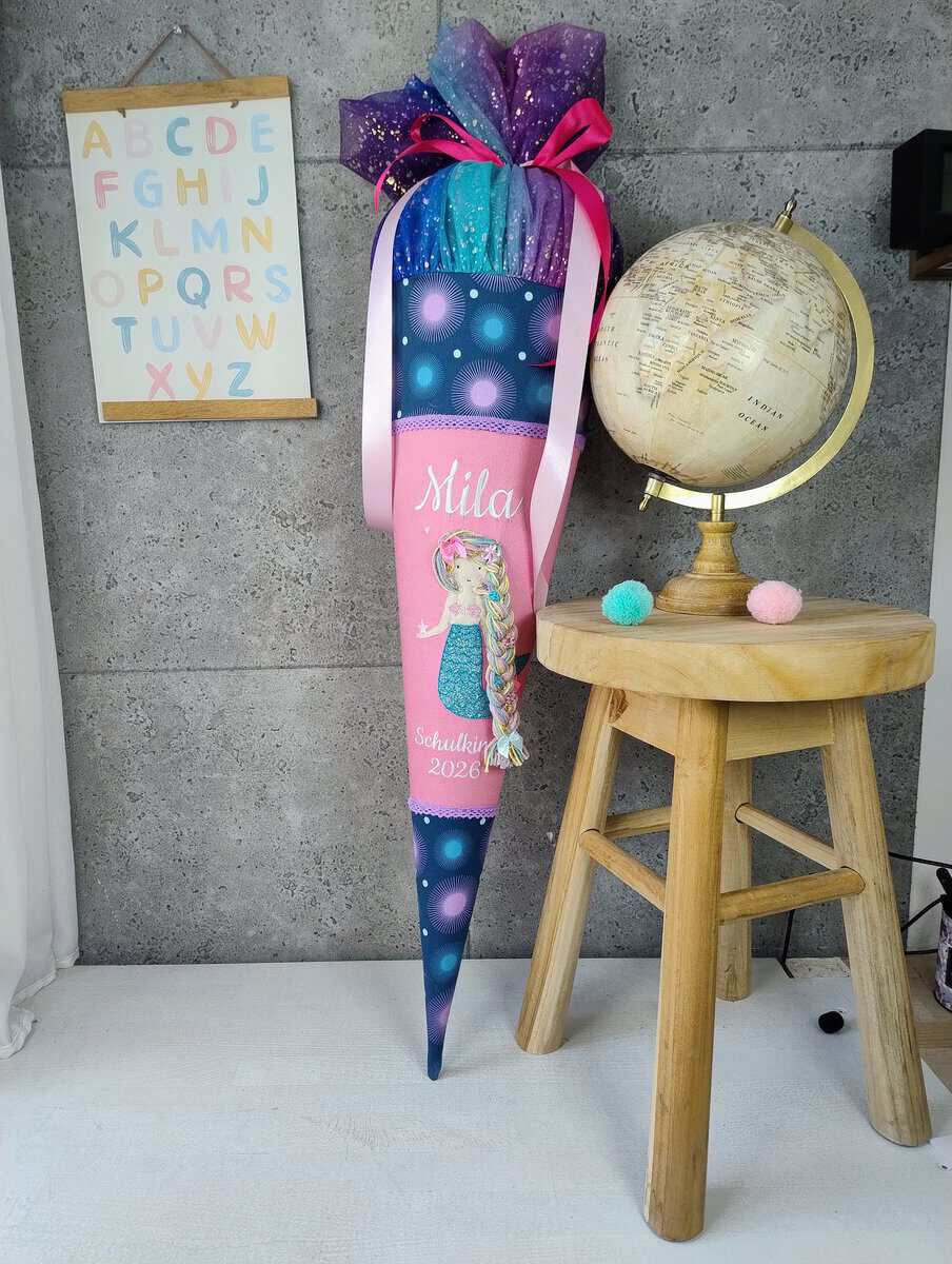 Schultüte zum Mermaid Delia mit verschiedenen Motiven Namen und Tüll – Bild 5