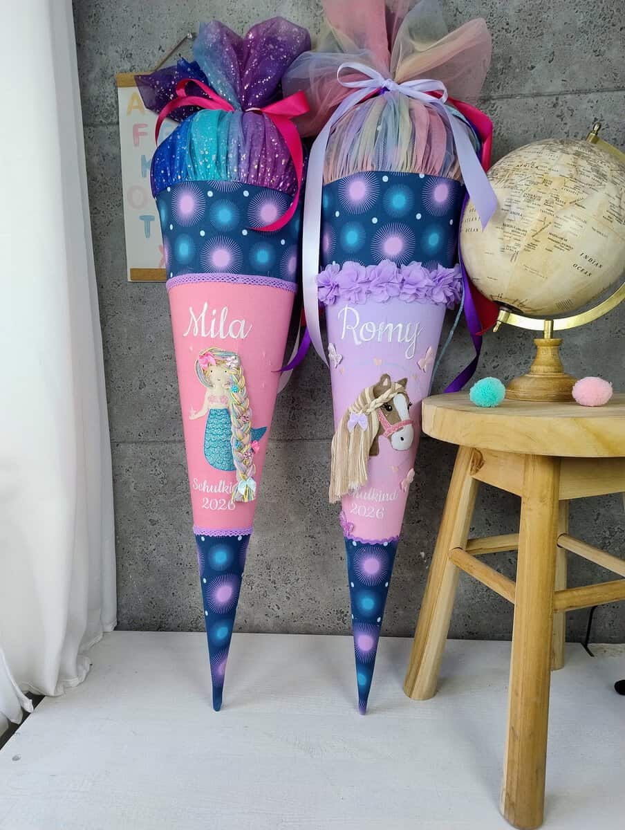 Schultüte zum Mermaid Delia mit verschiedenen Motiven Namen und Tüll – Bild 4