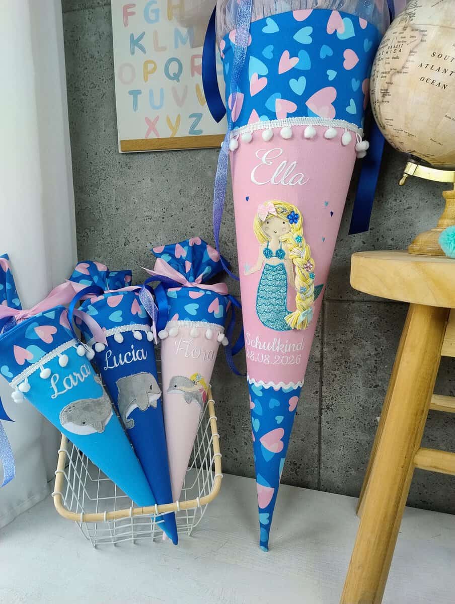 Schultüte zum Seashell Pearl mit 3d Meerjungfrau und Tüll und Namen – Bild 3