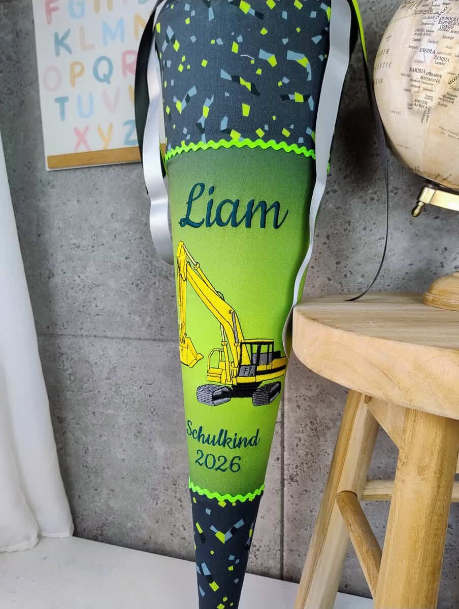 Schultüte zum Bagger Rocco mit Bagger Farblaufmitte Personalisiert – Bild 3